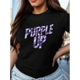 thumbnail image 1 of PURPLE UP" Bold Purple & White Graphic Tee for Women - 100% Cotton, Short Sleeve, Round Neck, Breathable & Durable - Ideal with Jeans & Accessories, 1 of 6
