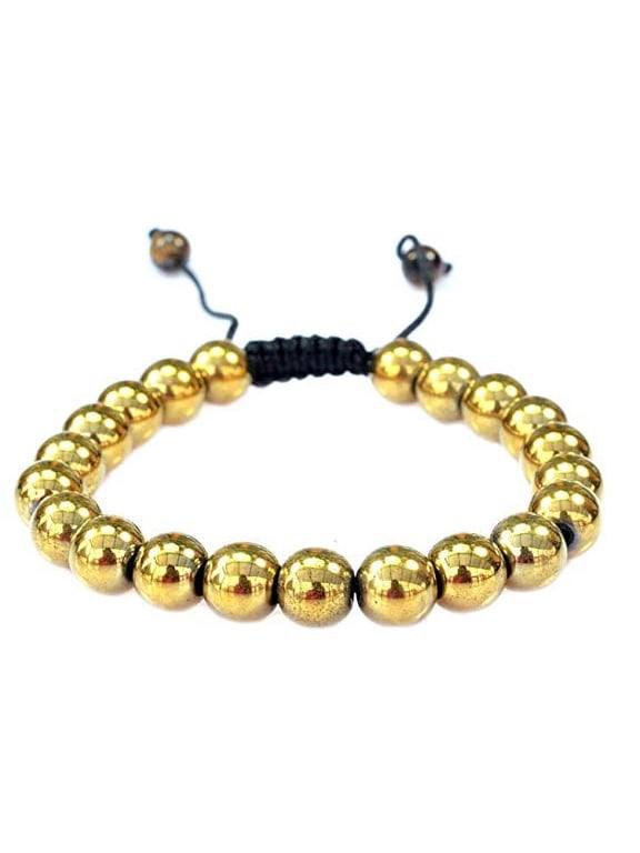 Magnetic Round Goldtone Color Hematite Macrame Style Adjustable Bracelet Good for Healing and Energy -Or Arthritis Pain Relief-91042