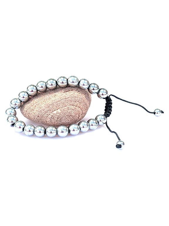 Magnetic Round Silvertone Color Hematite Macrame Style Adjustable Bracelet -Good for Healing and Energy -Or Arthritis Pain Relief -91041