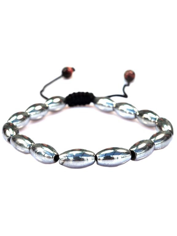 Magnetic Silvertone Oval Mild Magnet Hematite Macrame Style Adjustable Bracelet with 2 tiger eye gemstones- for Healing and Energy or Arthritis Pain Releif - 91040