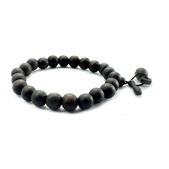 PURPLE WHALE Tibetan Buddhist Feng Shui Mala Bracelet, Black Wood Beads with Yu Charm, Meditation Prayer Beads, Unisex, Women, Men