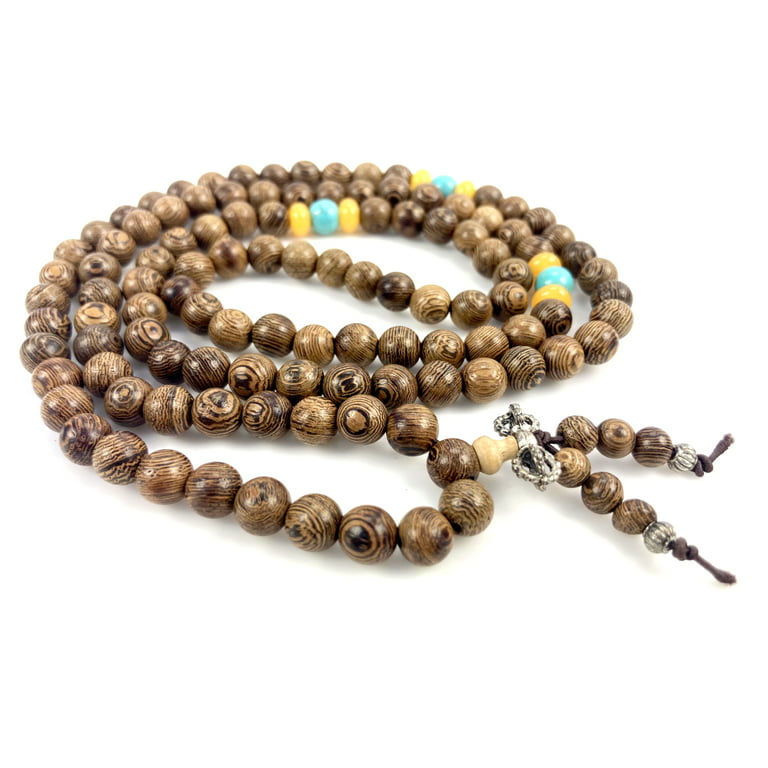 PURPLE WHALE Tibetan Zen Elastic 8mm Dark Grain Wood 108 Prayer Beads Yoga  Meditation Necklace Wrap Bracelet Mala 91184 