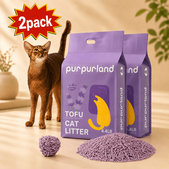 PURPURLAND Tofu Cat Litter, 8.8 LB(2 Packs) Fast Lavender Clumping & Superior Odor Control, Natural Corn Scent, Dustfree, Flushable, Low Tracking, Ultra Absorbent, Lightweight