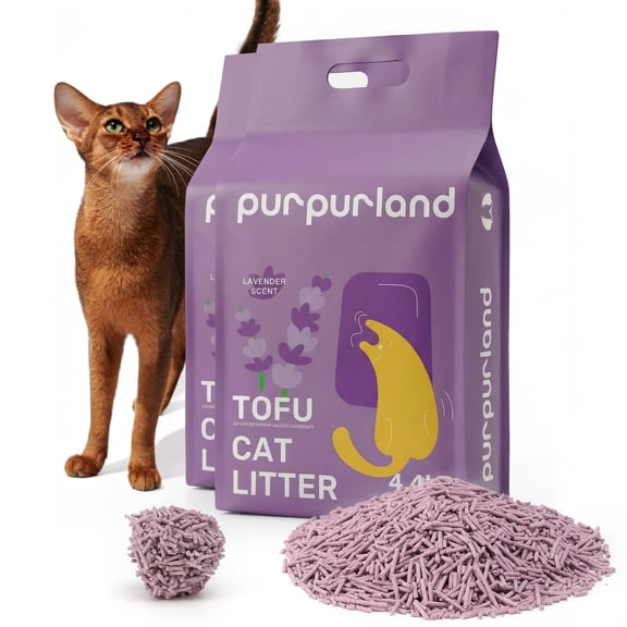 PURPURLAND Tofu Cat Litter, 8.8/17.6 LB(2/4 Packs) Fast Lavender Clumping & Superior Odor Control, Natural Corn Scent, Dustfree, Flushable, Low Tracking, Ultra Absorbent, Lightweight