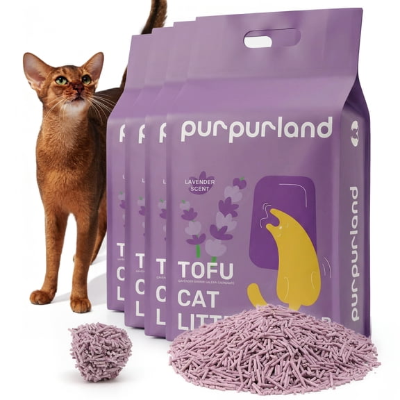 PURPURLAND Tofu Cat Litter, 8.8/17.6 LB(2/4 Packs) Fast Lavender Clumping & Superior Odor Control, Natural Corn Scent, Dustfree, Flushable, Low Tracking