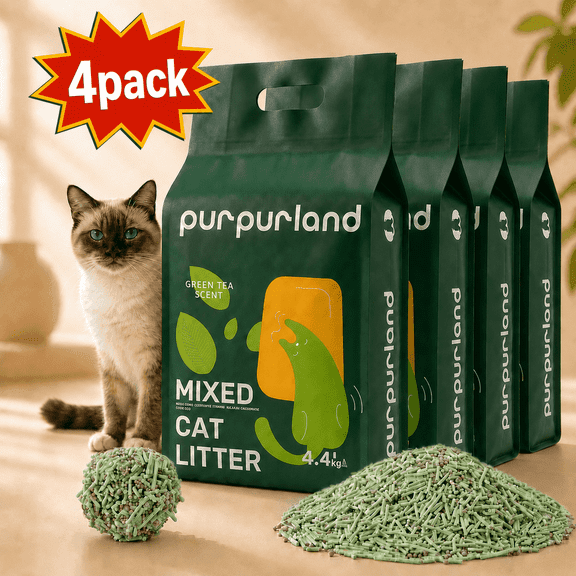 PURPURLAND Tofu Cat Litter 17.6LB Clumping Cat Litter, Odor Control With Green Tea Scent, Dust Free And Easy To Agglomerate, Disposable In The Toilet
