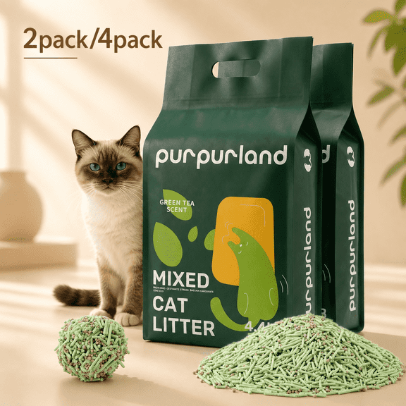 PURPURLAND Tofu Cat Litter 8.8/17.6LB Clumping Cat Litter, Odor Control With Green Tea Scent, Dust Free And Easy To Agglomerate, Disposable In The Toilet