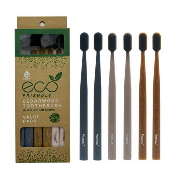 PURSONIC 100 Eco-friendly Cedarwood Toothbrushes (6 Pack)