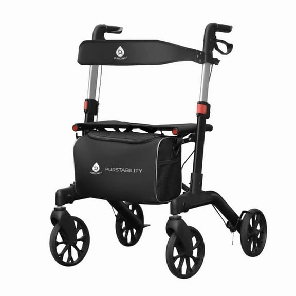 PURSONIC RTF100 Foldable Wheeled Walker with Backrest and Bag - Adjustable Height, Lightweight, and Sturdy Design for Enhanced Mobility Support
