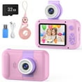 thumbnail image 1 of PURULU Kids Camera 180° Flip-up Lens 3 Megapixels, Digital Camera with 32GB SD Card, Pink, 1 of 7