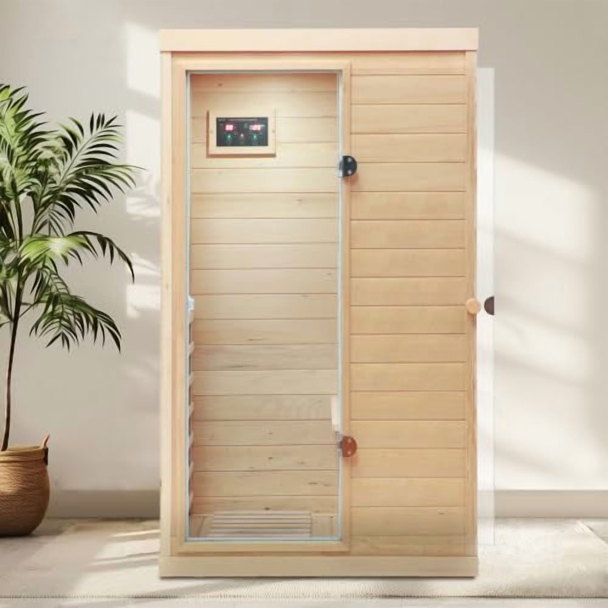 PURexpert 1 Person Infrared Sauna for Home Full Spectrum Wooden Sauna Room Hemlock 1050W Indoor Dry Saunas with Rapid Heating 6 Carbon Panels, Bluetooth and Reading Lights (36.42 * 28.35 * 62.6in)