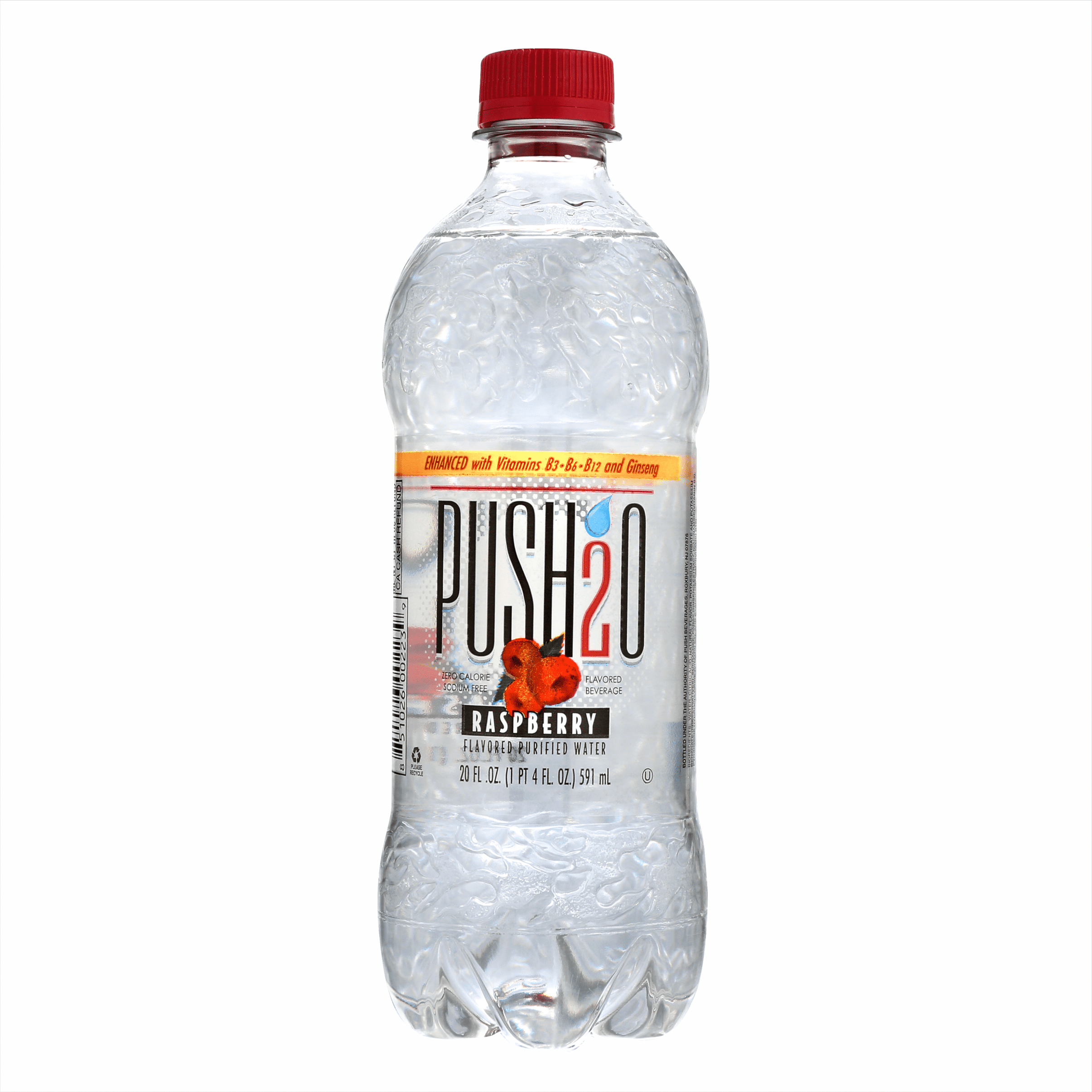 PUSH-2-0 Raspberry Flavored Water 20oz, 24 Count 