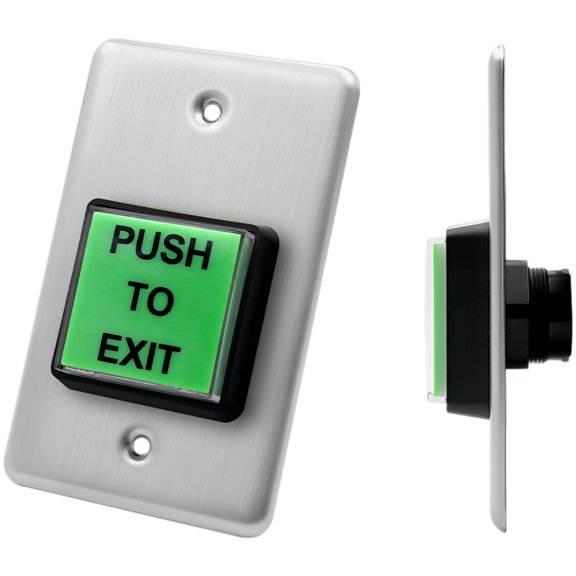 PUSH TO EXIT Door Access Control Switch, Stainless Steel Metal Panel, Self-Reset Button, Big LED Light, -4~131/-20~+55, NO/NC/COM Contacts, Easy to Wire for Security System