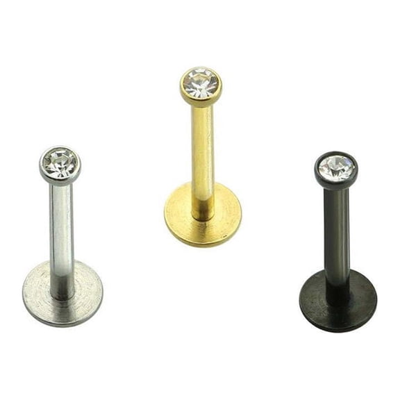 PUSH-IN LABRET 16G SURGICAL STEEL WITH PRESS FIT GEM