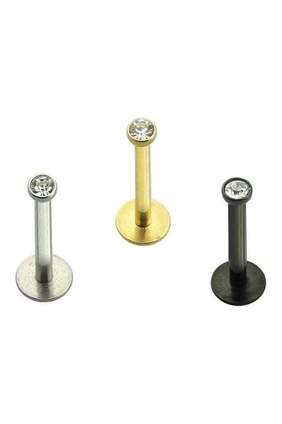 PUSH-IN LABRET 16G SURGICAL STEEL WITH PRESS FIT GEM