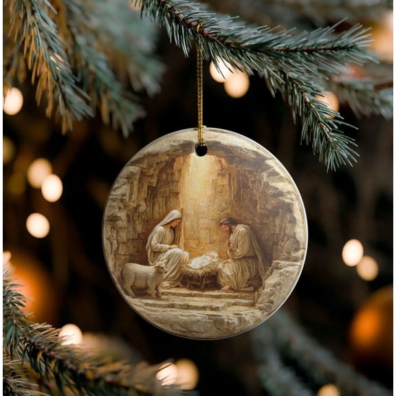 PUSPU Easter Ornament Decoration Holiday Gift Idea Keepsake Round Ceramic Gift Exchange Gift Idea Xmas Tree