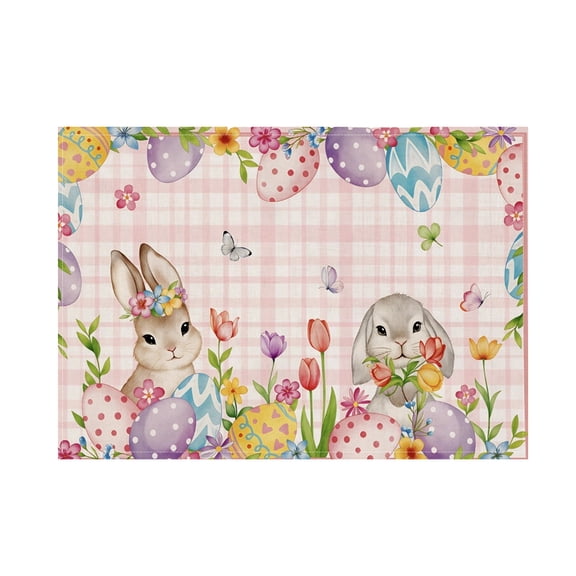PUSPU Easter Themed Placemats Rabbits And Easter Egg Patterns Mats Party Decoration Placemats Festive Mood Decorations