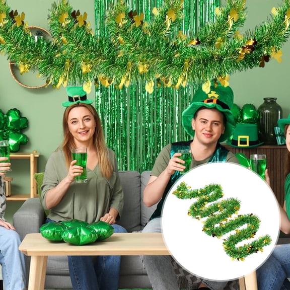 PUSPU St. Patrick's Day Gold Green Swirl Streamer Garland, Irish Holiday Party Ceiling Hanging Decor
