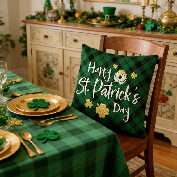 PUSPU St. Patrick's Day Green Clover Pillow Cover, Sofa Couch Cushion Case Holiday Party Home Decor