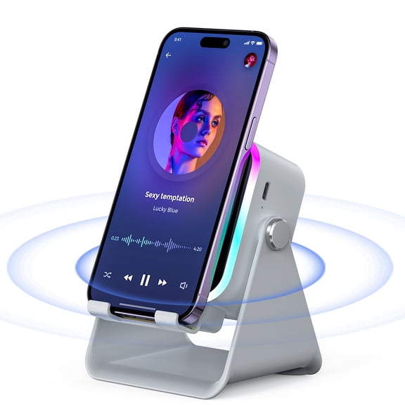 PUTARE Induction Speaker With Phone Stand, 5-In-1 Bluetooth Speaker, White