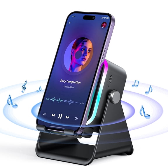 PUTARE Induction Speaker With Phone Stand, 5-In-1 Bluetooth Speaker,Black
