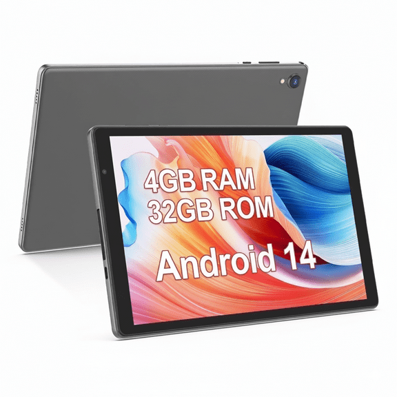 PUTECCH Tablet 10 inch, Android 14 Tablet, 32GB ROM 1TB Expand Computer Tablets, Quad Core Processor 6000mAh Battery, 1280x800 IPS Touch Screen, 2+2MP Dual HD Camera, Bluetooth Wifi Tablet PC，Gray