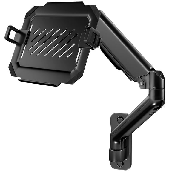PUTORSEN  2-in-1 Laptop Wall Mount with Detachable Tray | Gas Spring Adjustable Arm for 12-17 Inch Laptops & Monitors | Full Motion Articulating Stand | Holds 2.2-19.8 lbs (Black)