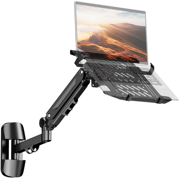 PUTORSEN 2-in-1 Laptop Wall Mount, Gas Spring Arm for 10-17 Inch Notebook & 17-40" Screen, Full Motion Adjustable, Holds 2.2-26.4 lbs
