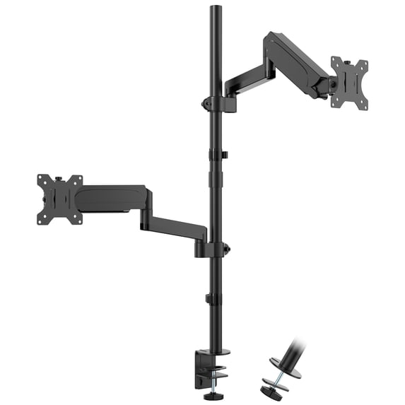 PUTORSEN Built-in Mechanical Spring Dual Monitor Vertical Stacked Desk Mount Stand Fits 2 Screens up to 32 inches VESA Compatible 75 100 Adjustable Arm Extra Tall Stand-up Pole