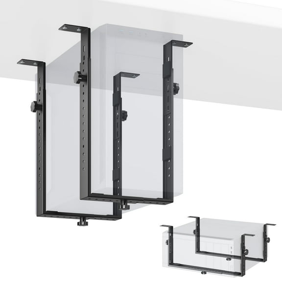 PUTORSEN Under Desk PC Mount for Mid/Mini-Tower Cases - Vertical/Horizontal CPU Holder up to 77 lbs, Space-Saving Computer Rack for ATX/Micro-ATX/Mini-ITX (Black)