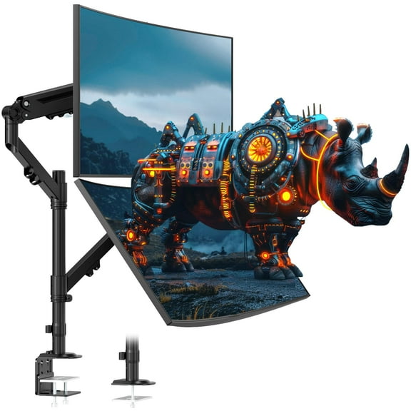 PUTORSEN Dual Monitor Mount for 17 to 40 inches, Holds up to 26.4 lbs, Monitor Desk Arms for 2 Monitors Vertical/Parallel Placement, with Clamp/Grommet Base