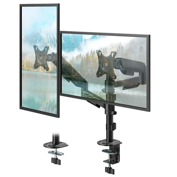 PUTORSEN Dual Monitor Stand for 17-32 Inch Screens,Holds up to 19.8lbs, Full Motion Adjustable Tilt Swivel Rotation, Space-Saving Desk Mount with C-Clamp & Grommet