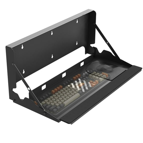 PUTORSEN Flip Down Keyboard Tray Wall-Mount - 24 Inch Computer Keyboard and Mouse Platform Tray, , Mouse Pad and Wrist Pad Included, Holds Up to 22 lbs, Black