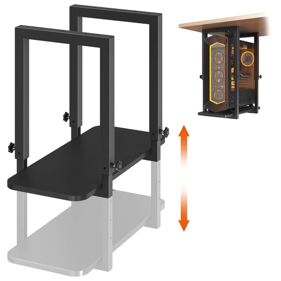 PUTORSEN Heavy Duty Under Desk PC Mount with Adjustable Height, Under-Desk Computer CPU Holder for PC Case, Space Saving Desk Mounted Computer Stand, Black
