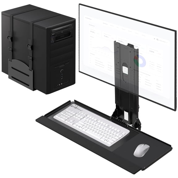 PUTORSEN Monitor and Keyboard Wall Mount with CPU Holder for 32" Monitors (55 lbs Max), Keyboard Tray (4.4 lbs Load) & CPU Holder (22 lbs Capacity) - Height Adjustable, with Mouse Pad, VESA75/100