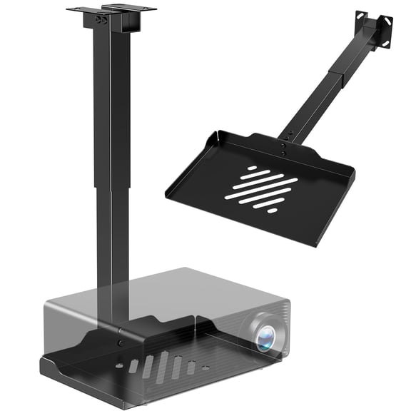 PUTORSEN Projector Ceiling Mount with Tray, Adjustable Height Universal Bracket with Concealed Cable Management, No Hole Installation, Holds up to 22 lbs Ideal for Home Theater & Office (Black)