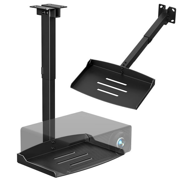 PUTORSEN Projector Ceiling Mount with Tray, Adjustable Height Universal Bracket with Concealed Cable Management, No Hole Installation, Holds up to 22 lbs Ideal for Home Theater & Office (Black)