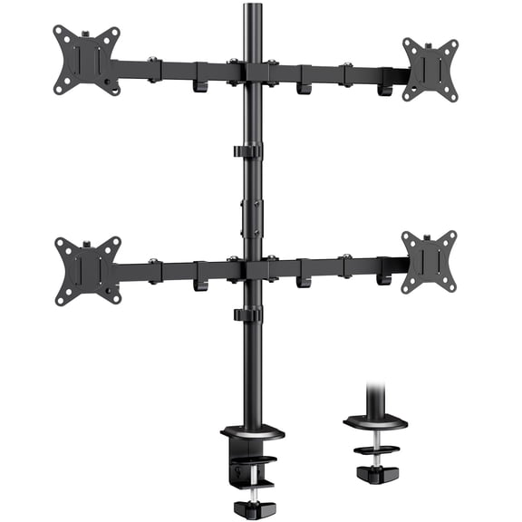 PUTORSEN Quad Monitor Stand, 4 Monitor Desk Mount for 17 to 32 Inch Screens, Heavy Duty Fully Adjustable Desk Arm with 31.7" Height, fits C-Clamp & Grommet Base