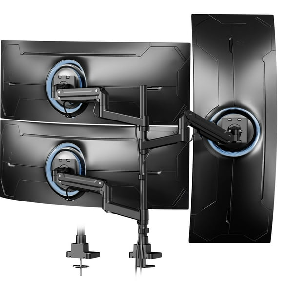 PUTORSEN Triple Monitor Mount for 17-49-inch Screens - Heavy Duty Triple Monitor Arm Desk Mount for Ultrawide Monitors, Fully Adjustment, Max Load 20KG per Screen