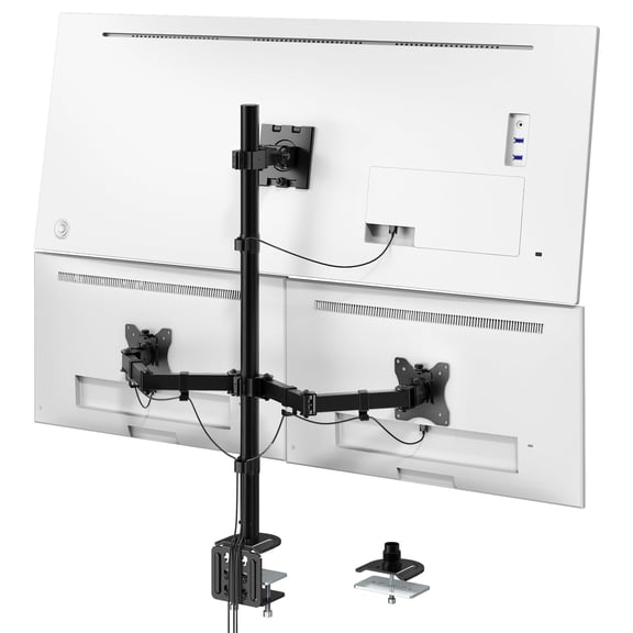 PUTORSEN Triple Monitor Mount for Up to 49" Ultrawide and 32" Monitors per Side Arm, Extra Tall 3 Monitor Desk Mount Holds up to 44 lbs, VESA 75/100 mm