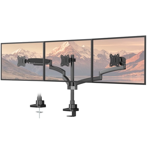 PUTORSEN Triple Monitor Mount for 17 to 32 inch Screens, Fully Adjustable 3 Monitor Stand with Heavy Duty Clamp and Grommet Mounting, 22 lbs per Arm