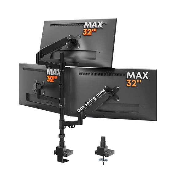PUTORSEN Triple Monitor Mount for up to 32-inch Screens Heavy Duty Ultrawide Stand with Fully Adjustable, 9kg Gas Spring Arm (Each)