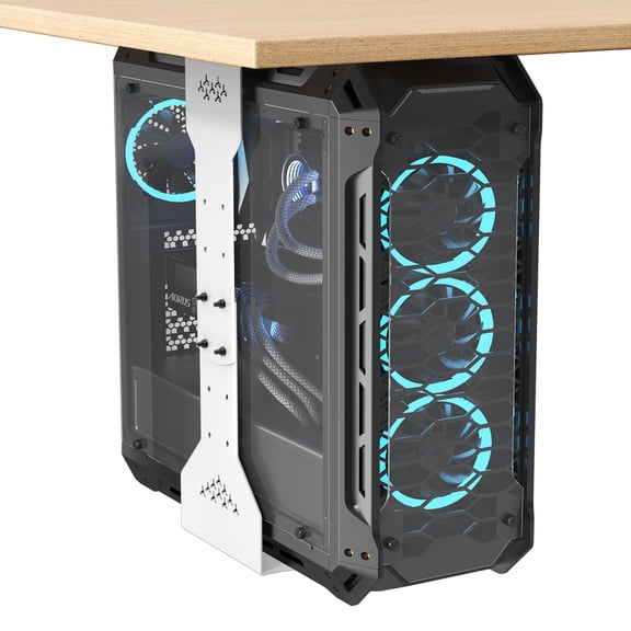 PUTORSEN Under Desk PC Mount, 7.9-13.4 Width Adjustable Computer Tower Stand, up to 77 lbs, with Protective Mats, White