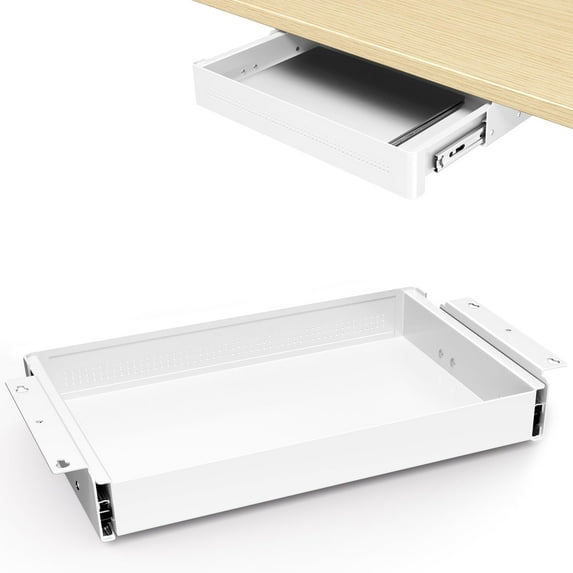 PUTORSEN Under Desk Storage Drawer 15.7" Wide - Smooth Slide Out Organizer for Standing Desk & Home Office, White