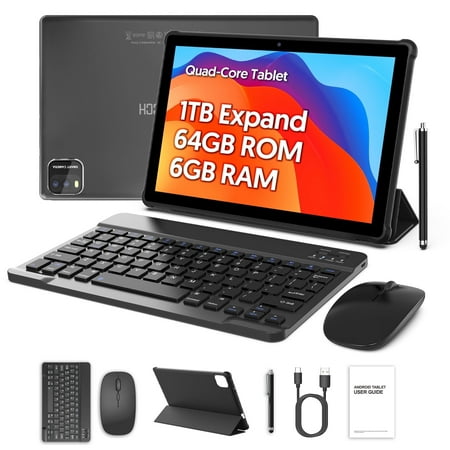 PUTTECH 10 inch Tablet Android 14 Tablets, Quad-Core Tablet PC, 6GB RAM, 64GB ROM, 1TB Expand, 6000mAh, 1280x800 HD Touch Screen, 2MP+8MP, Wifi, Dual Camera - Grey