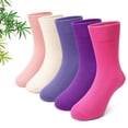 thumbnail image 1 of PUTUO Kids Bamboo Viscose Socks, Soft Breathable Seamless Crew Socks for Boys Girls, Sensory Friendly Design for Kids Ages 2–12, Multicolor, 5 Pairs, 1 of 7