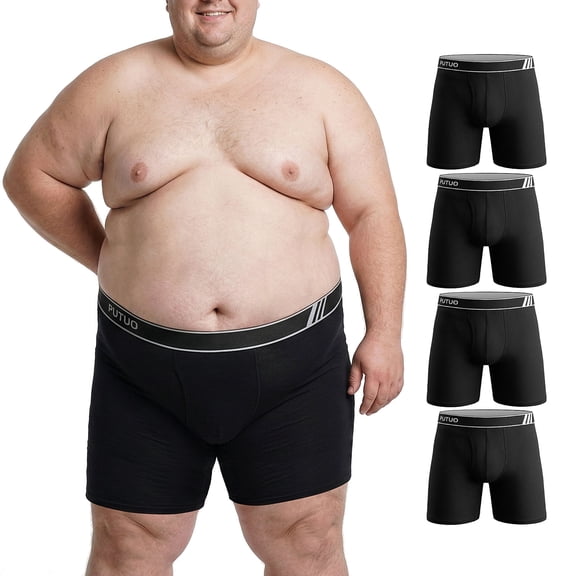 Big and Tall Mens Underwear, PUTUO Mens Boxer Briefs, Comfort Cotton Stretch Classic Design, Length Moisture Wicking Underwear 5-Pack, Black