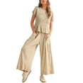 thumbnail image 1 of PUWEI Women's 2 Piece Smocked Top & High Waisted Wide Leg Pants Set Boho Matching Set Lounge Outfit with Pockets, 1 of 7