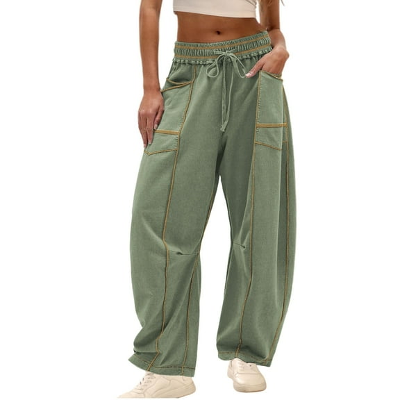 PUWEI Women's Barrel High Waisted Sweatpants Wide Leg Drawstring Athletic Baggy Pants with Pockets