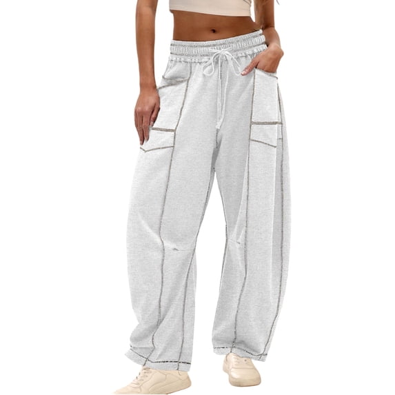 PUWEI Women's Barrel High Waisted Sweatpants Wide Leg Drawstring Athletic Baggy Pants with Pockets